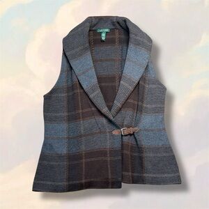 Y2K Lauren Ralph Lauren dark plaid knit wrap vest top